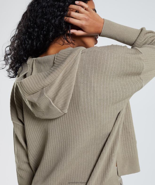Gymshark sweat à capuche en tricot pause marron ciment/gris galet femmes 6HF28384