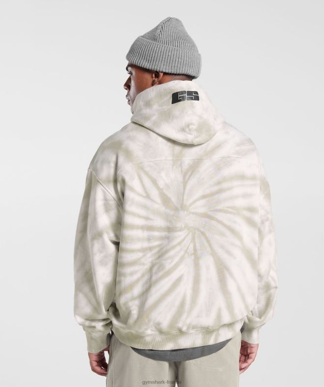 Gymshark sweat à capuche jour de repos blanc/marron champignon/lavage optique spirale Hommes 6HF28802