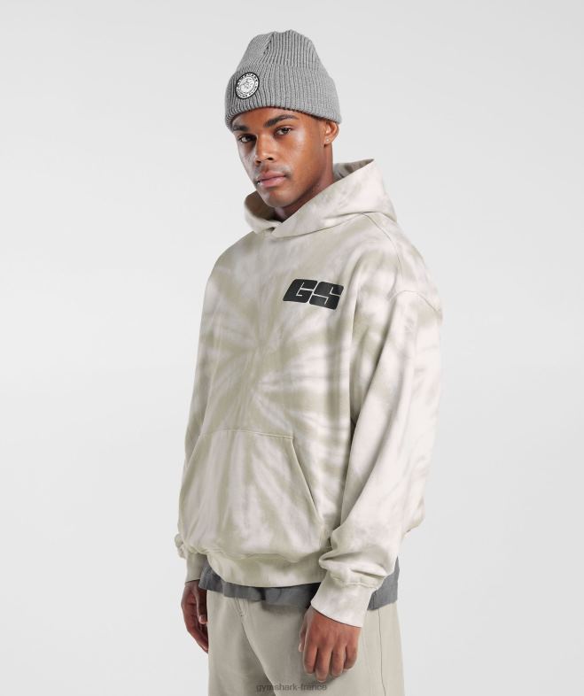 Gymshark sweat à capuche jour de repos blanc/marron champignon/lavage optique spirale Hommes 6HF28802