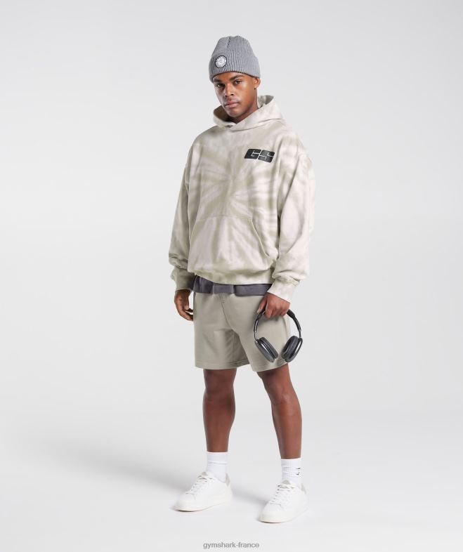 Gymshark sweat à capuche jour de repos blanc/marron champignon/lavage optique spirale Hommes 6HF28802