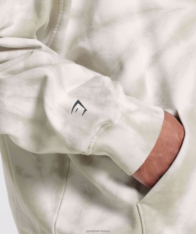 Gymshark sweat à capuche jour de repos blanc/marron champignon/lavage optique spirale Hommes 6HF28802