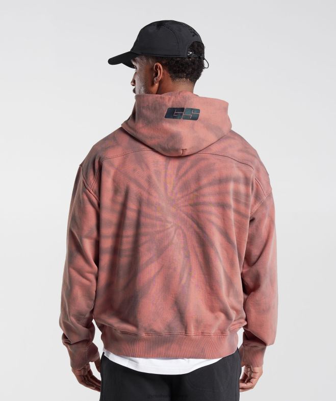 Gymshark sweat à capuche jour de repos rose terre cuite/marron poussiéreux/lavage optique spirale Hommes 6HF28798