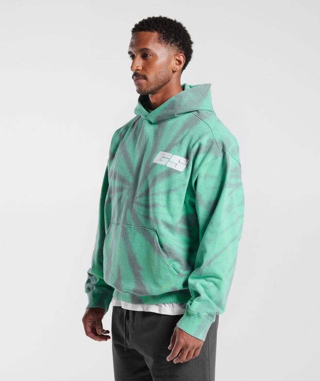 Gymshark sweat à capuche jour de repos vert oxydé/gris silhouette/lavage optique spirale Hommes 6HF28799