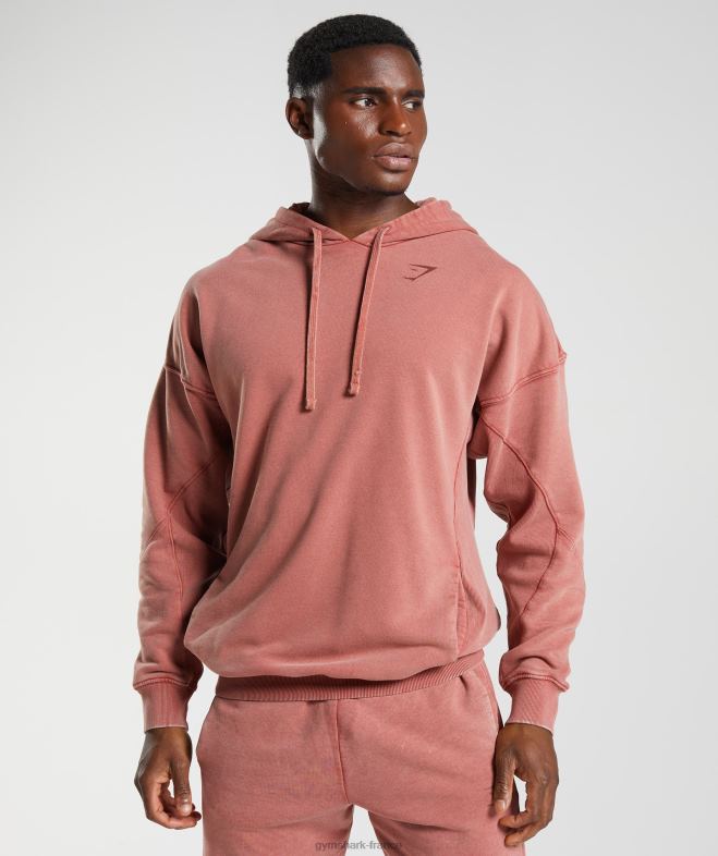 Gymshark sweat à capuche lavé sous pression rose marron Hommes 6HF28792