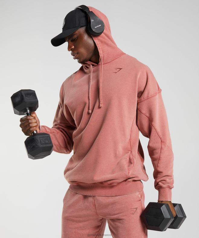 Gymshark sweat à capuche lavé sous pression rose marron Hommes 6HF28792
