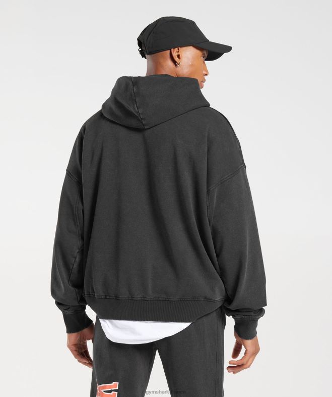 Gymshark sweat à capuche universitaire noir/lavage acide Hommes 6HF28877
