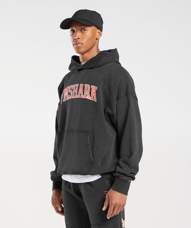 Gymshark sweat à capuche universitaire noir/lavage acide Hommes 6HF28877