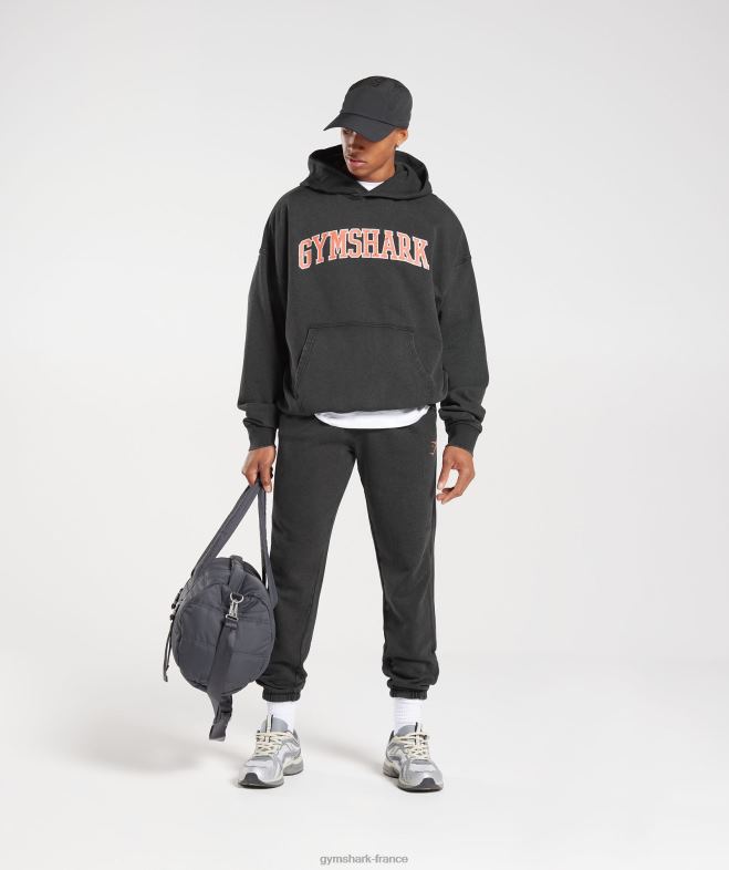 Gymshark sweat à capuche universitaire noir/lavage acide Hommes 6HF28877
