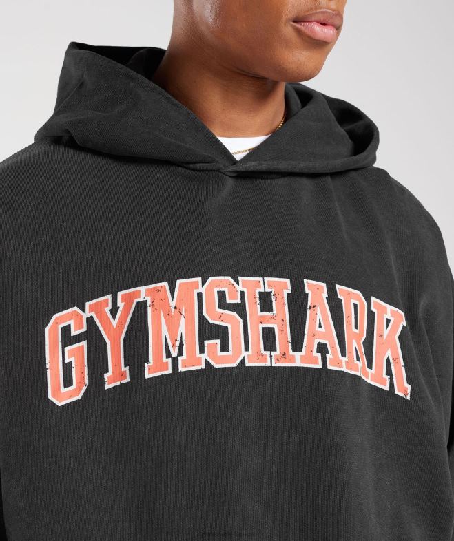 Gymshark sweat à capuche universitaire noir/lavage acide Hommes 6HF28877