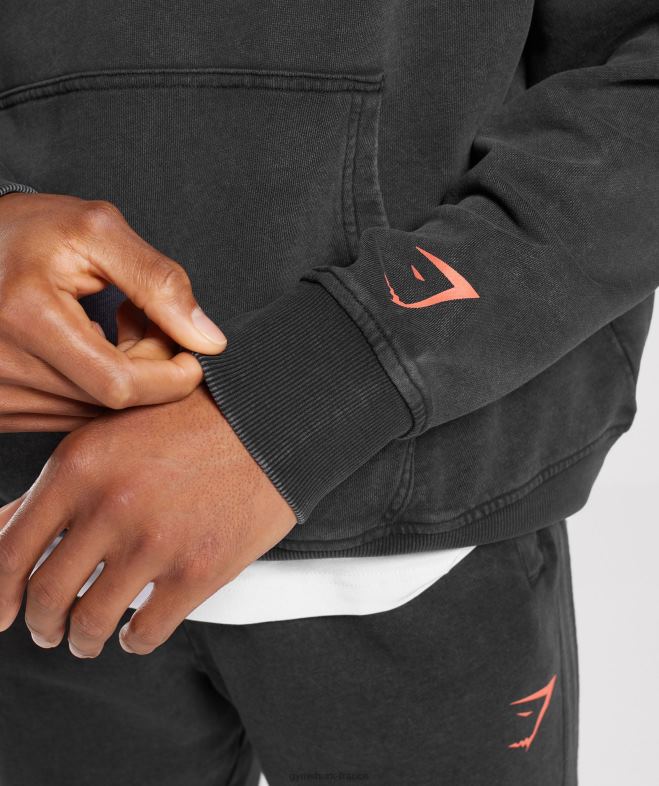 Gymshark sweat à capuche universitaire noir/lavage acide Hommes 6HF28877