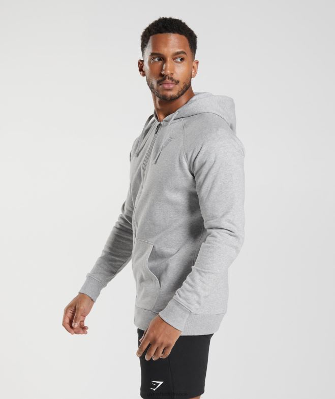 Gymshark sweat à capuche zippé avec écusson chiné gris clair Hommes 6HF28794