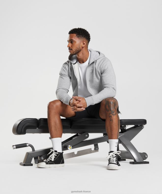 Gymshark sweat à capuche zippé avec écusson chiné gris clair Hommes 6HF28794