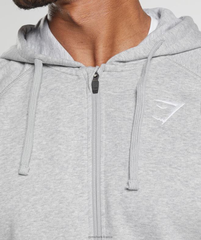 Gymshark sweat à capuche zippé avec écusson chiné gris clair Hommes 6HF28794