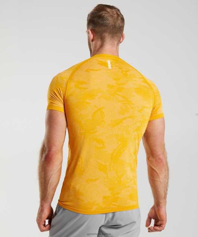 Gymshark t-shirt géo sans couture jaune soleil/blanc Hommes 6HF28736