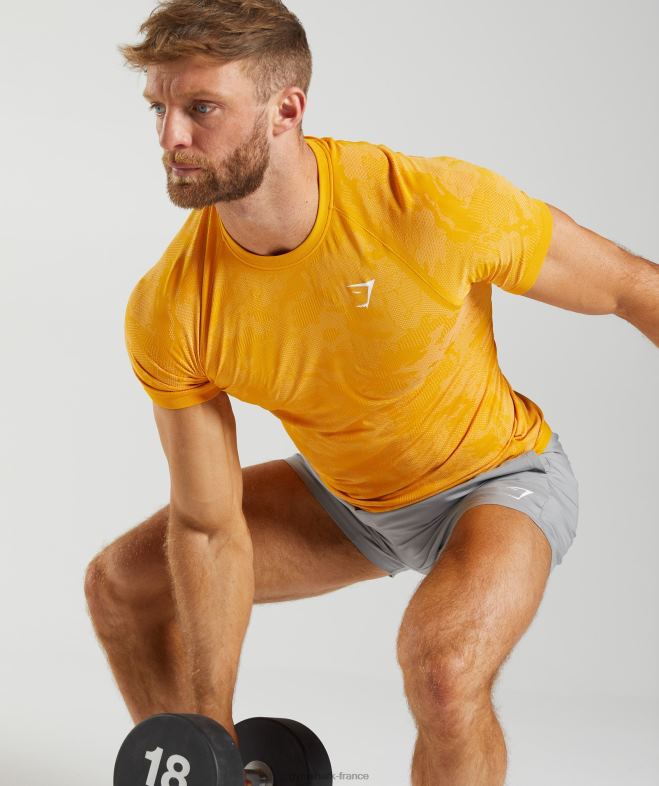 Gymshark t-shirt géo sans couture jaune soleil/blanc Hommes 6HF28736