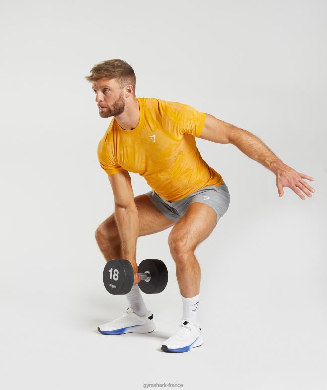 Gymshark t-shirt géo sans couture jaune soleil/blanc Hommes 6HF28736