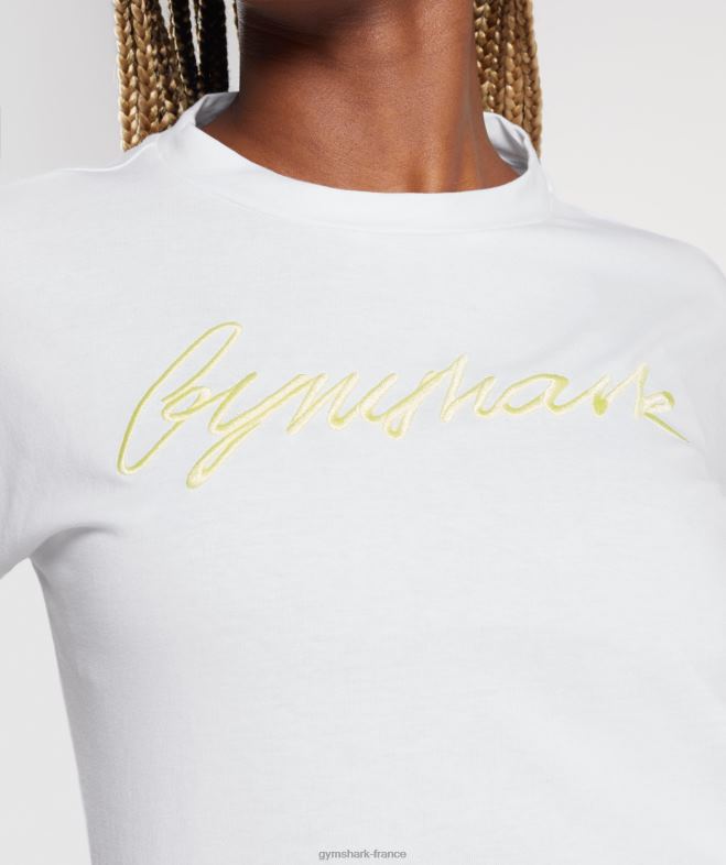 Gymshark t-shirt mi-long à motif brodé blanc femmes 6HF28414