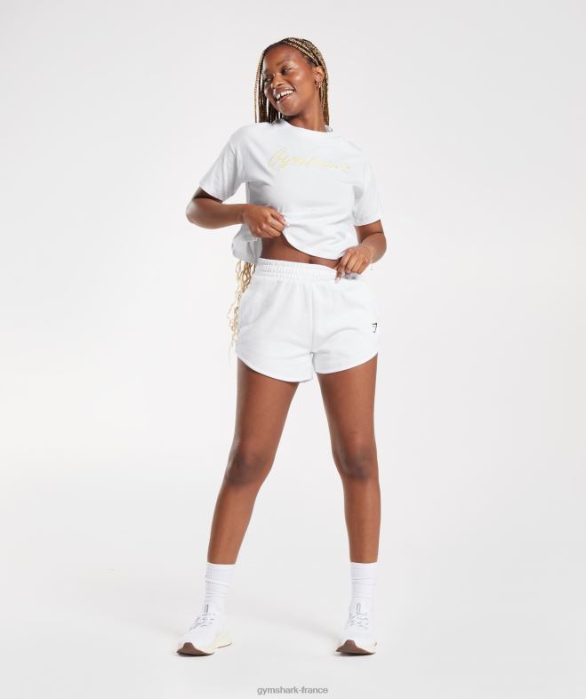 Gymshark t-shirt mi-long à motif brodé blanc femmes 6HF28414