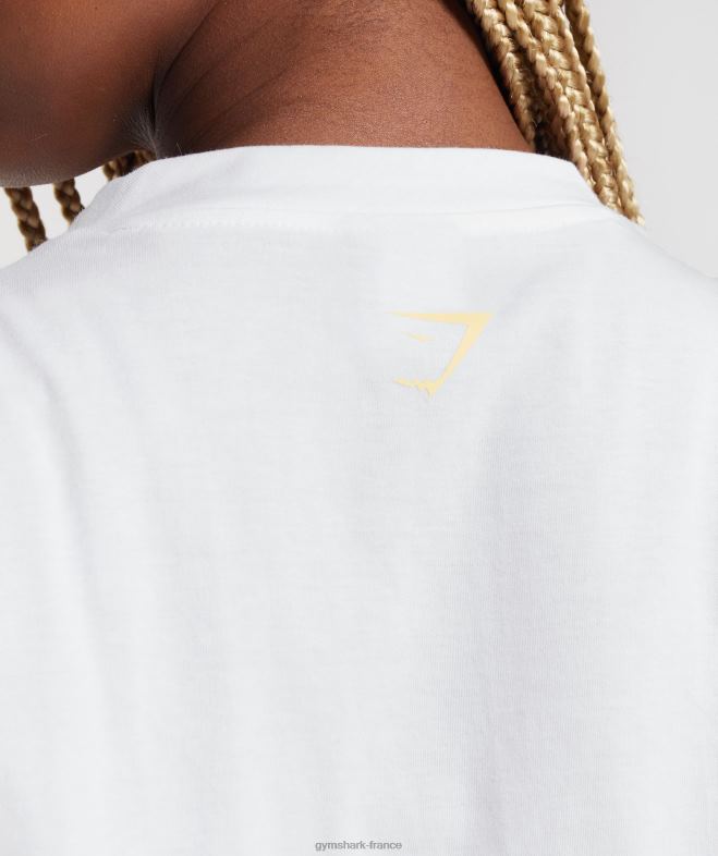Gymshark t-shirt mi-long à motif brodé blanc femmes 6HF28414