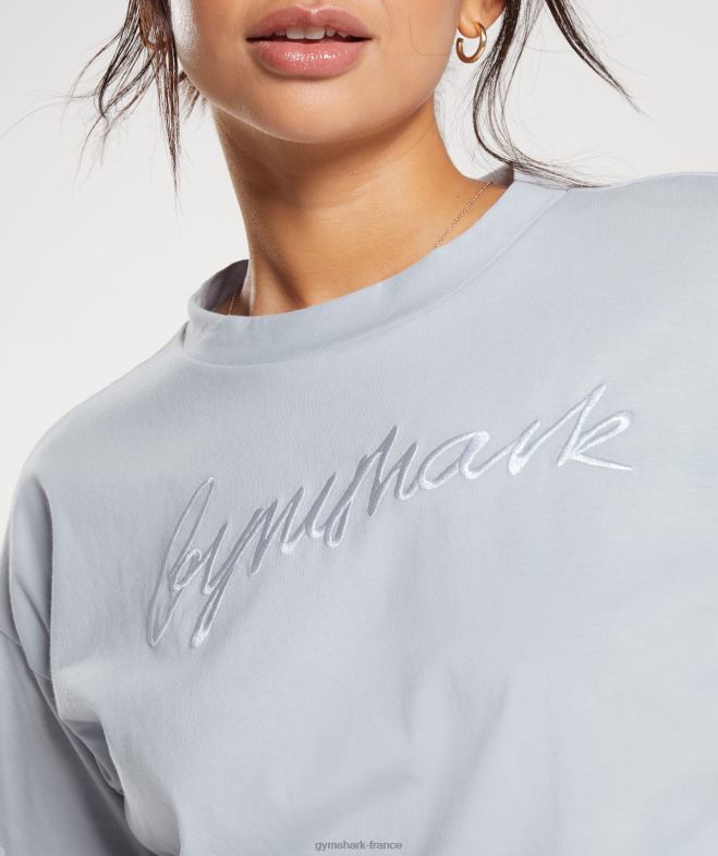 Gymshark t-shirt mi-long à motif brodé gris pierre de rivière femmes 6HF28486