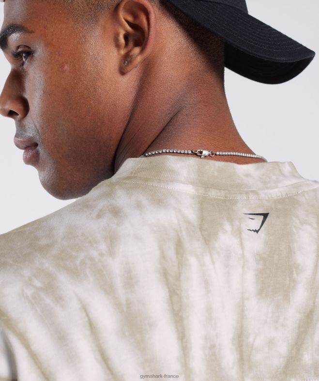 Gymshark t-shirt à manches longues jour de repos blanc/marron champignon/lavage optique spirale Hommes 6HF28570