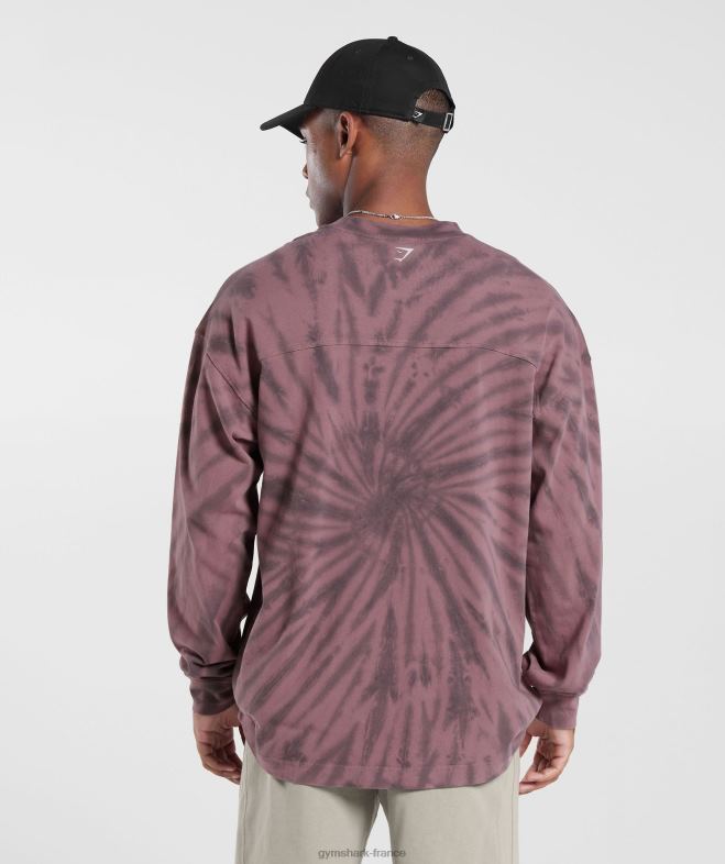Gymshark t-shirt à manches longues jour de repos marron poussiéreux/gris silhouette/lavage optique spirale Hommes 6HF28771