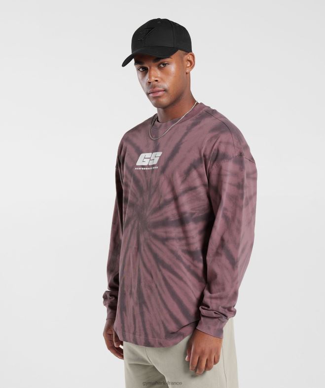 Gymshark t-shirt à manches longues jour de repos marron poussiéreux/gris silhouette/lavage optique spirale Hommes 6HF28771