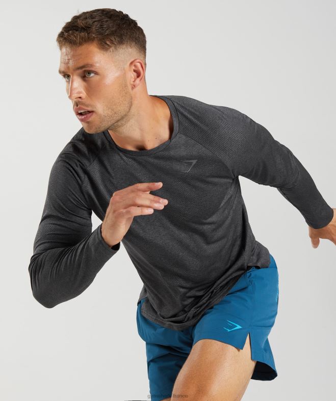 Gymshark t-shirt à manches longues noir/gris silhouette Hommes 6HF28653