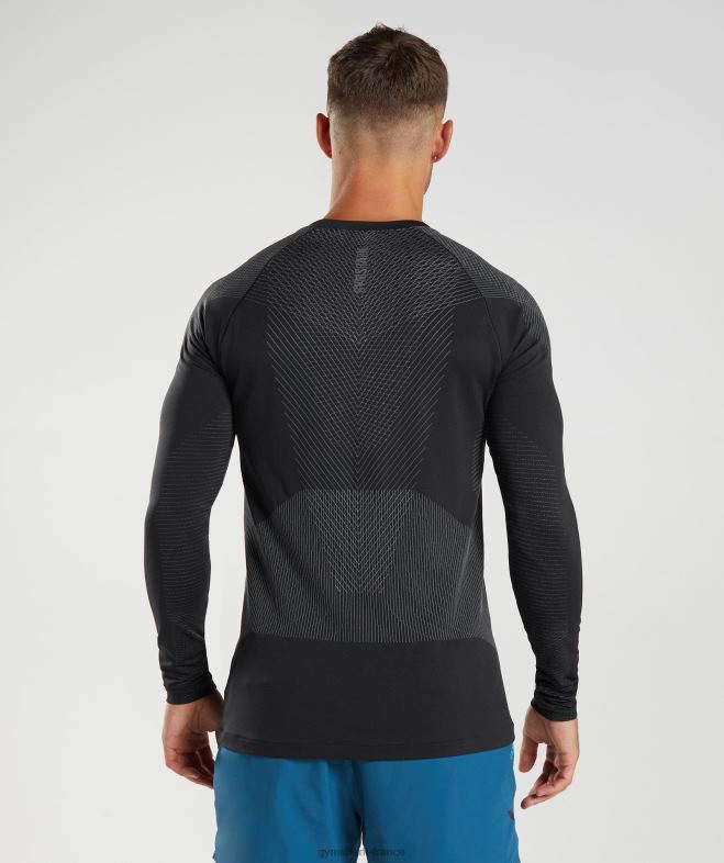 Gymshark t-shirt à manches longues sans couture apex noir/gris silhouette Hommes 6HF28764