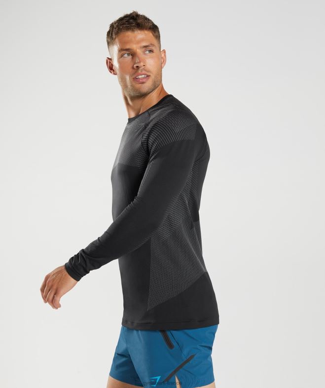 Gymshark t-shirt à manches longues sans couture apex noir/gris silhouette Hommes 6HF28764