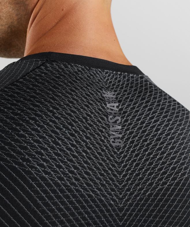 Gymshark t-shirt à manches longues sans couture apex noir/gris silhouette Hommes 6HF28764