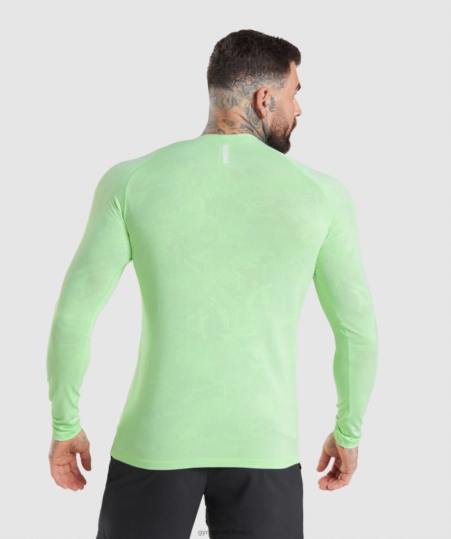 Gymshark t-shirt à manches longues sans couture géo bali vert/blanc Hommes 6HF28663