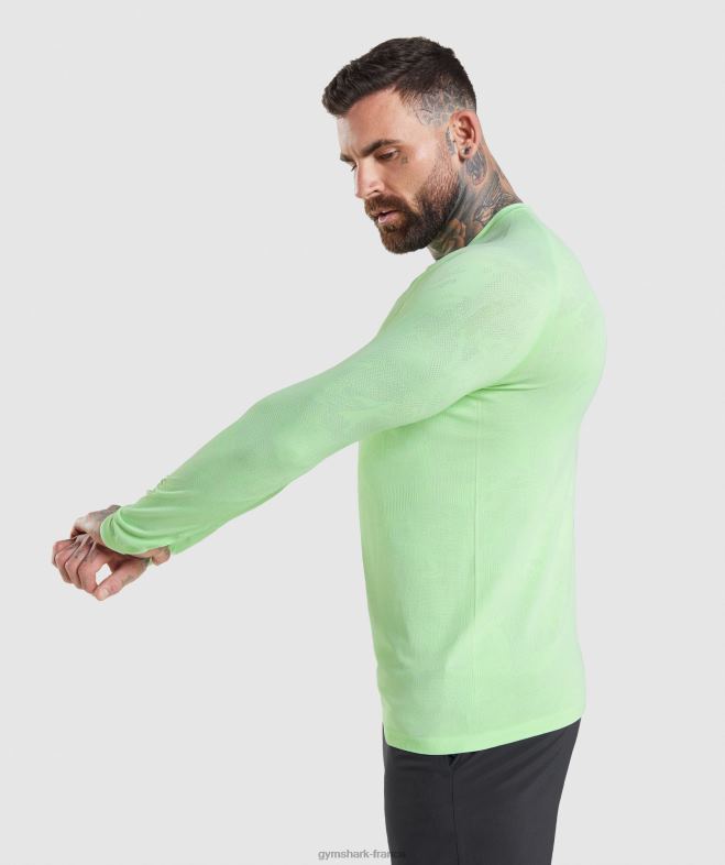 Gymshark t-shirt à manches longues sans couture géo bali vert/blanc Hommes 6HF28663