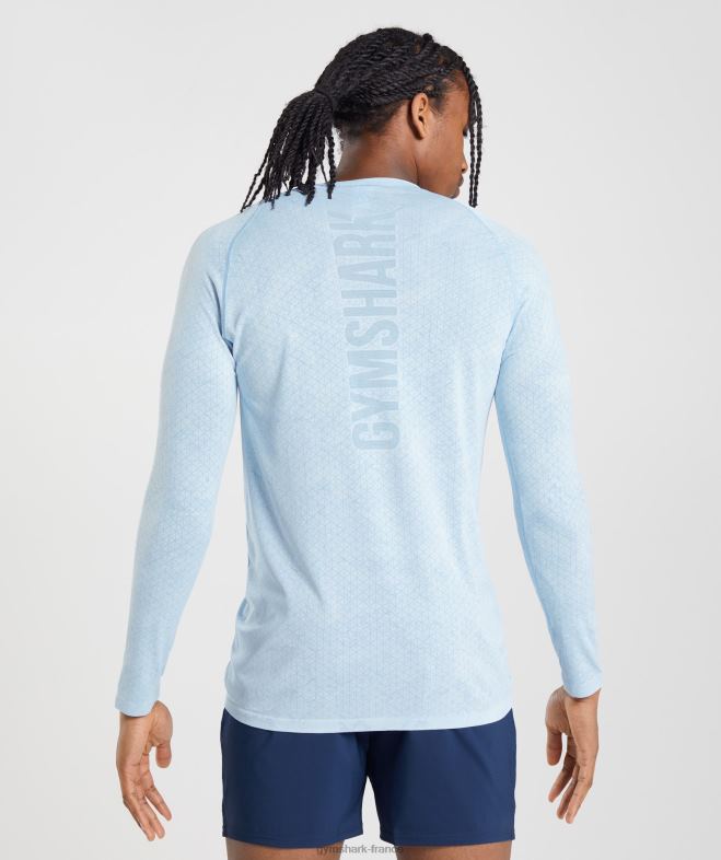Gymshark t-shirt à manches longues sans couture géo blanc/bleu pierre de lune Hommes 6HF28711