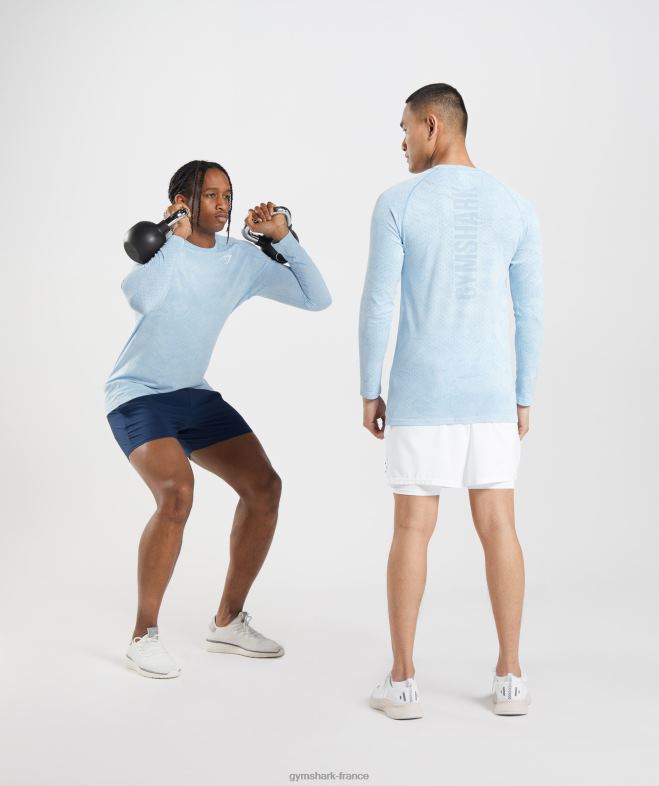 Gymshark t-shirt à manches longues sans couture géo blanc/bleu pierre de lune Hommes 6HF28711