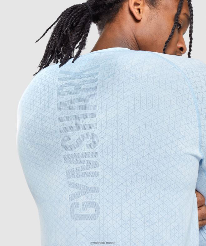Gymshark t-shirt à manches longues sans couture géo blanc/bleu pierre de lune Hommes 6HF28711