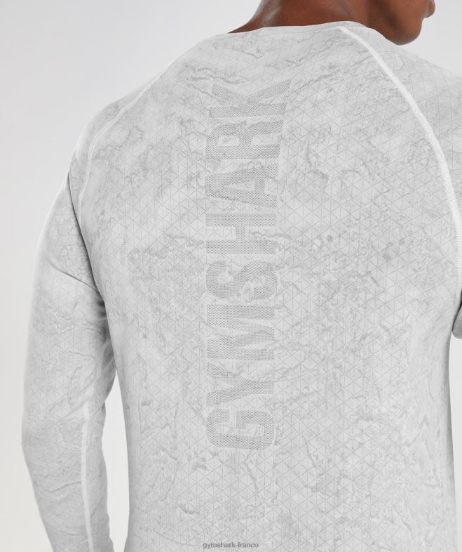 Gymshark t-shirt à manches longues sans couture géo blanc/gris clair Hommes 6HF28734