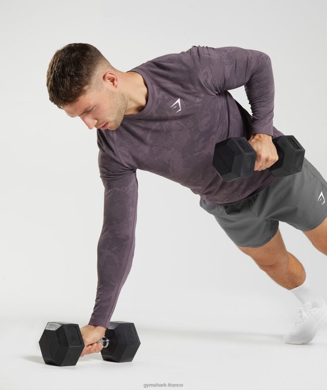 Gymshark t-shirt à manches longues sans couture géo musc lilas/noir Hommes 6HF28700