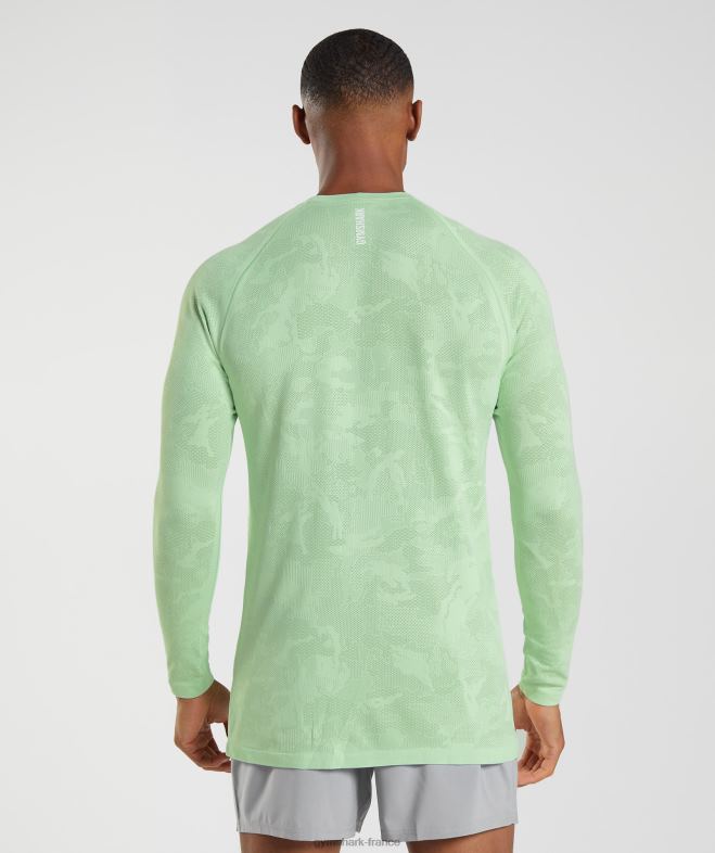 Gymshark t-shirt à manches longues sans couture géo vert aloès/vert thé Hommes 6HF28685