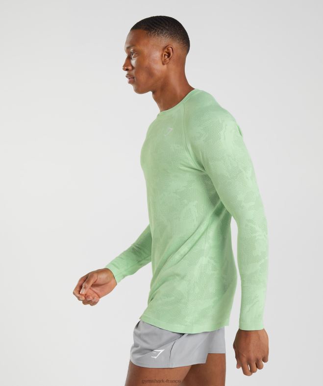 Gymshark t-shirt à manches longues sans couture géo vert aloès/vert thé Hommes 6HF28685