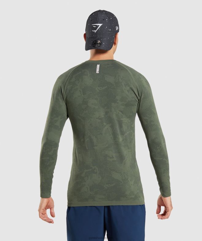 Gymshark t-shirt à manches longues sans couture géo âme olive/noir Hommes 6HF28599