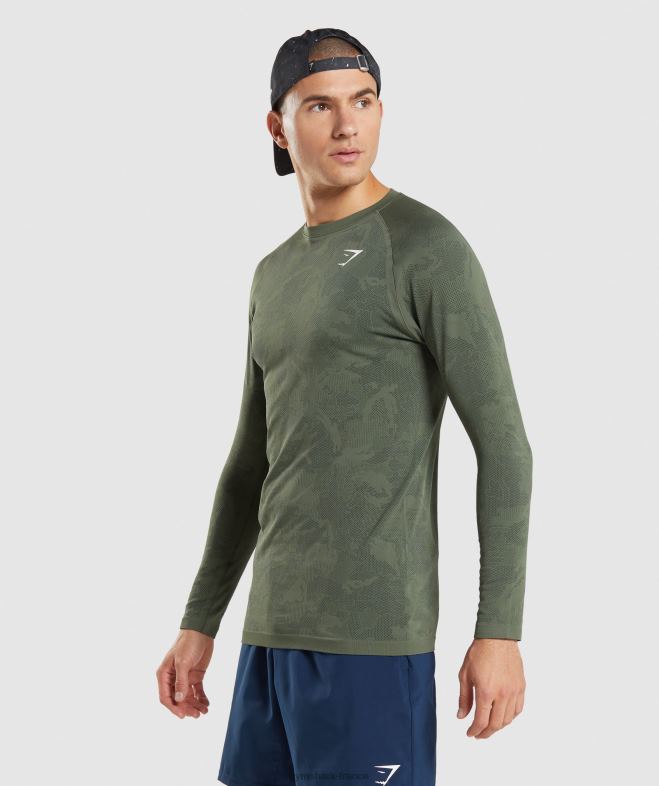 Gymshark t-shirt à manches longues sans couture géo âme olive/noir Hommes 6HF28599