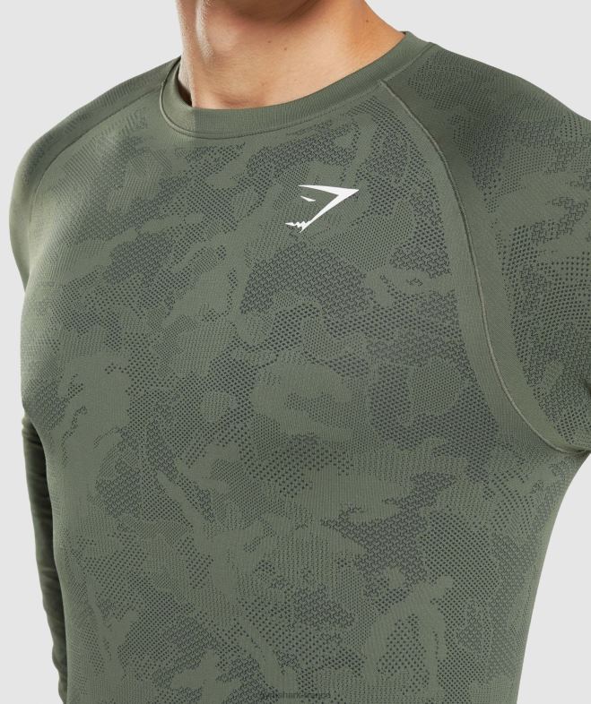 Gymshark t-shirt à manches longues sans couture géo âme olive/noir Hommes 6HF28599