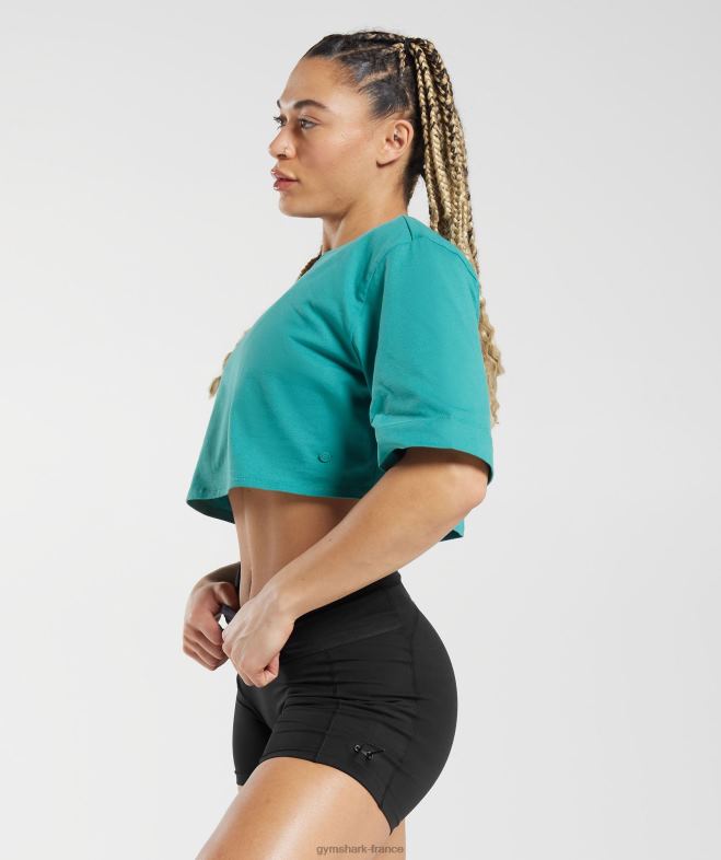 Gymshark top court carré en coton bijou vert femmes 6HF28450