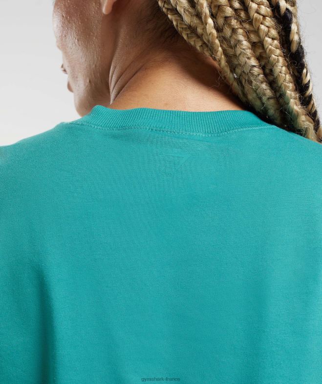 Gymshark top court carré en coton bijou vert femmes 6HF28450