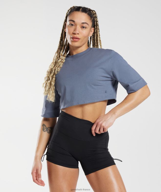 Gymshark top court carré en coton bleu du soir femmes 6HF28455