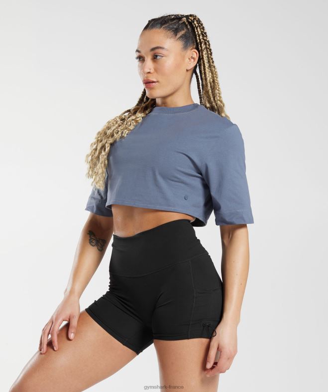 Gymshark top court carré en coton bleu du soir femmes 6HF28455