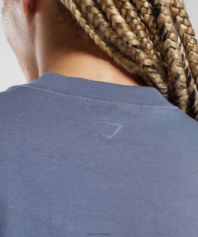 Gymshark top court carré en coton bleu du soir femmes 6HF28455