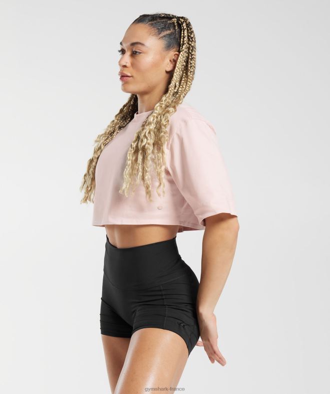 Gymshark top court carré en coton rose brumeux femmes 6HF28463