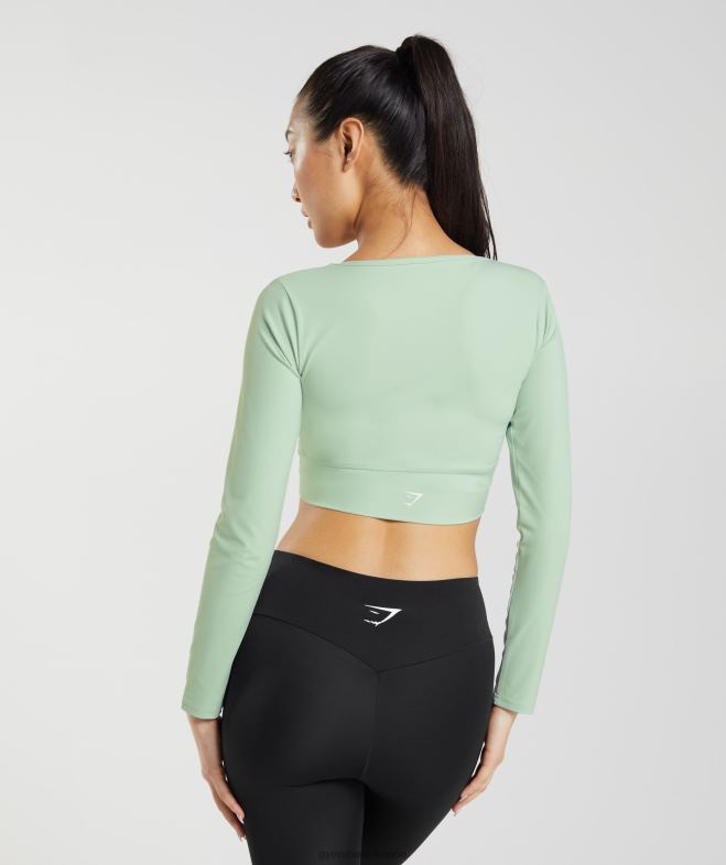 Gymshark top court croisé à manches longues brume verte femmes 6HF28454
